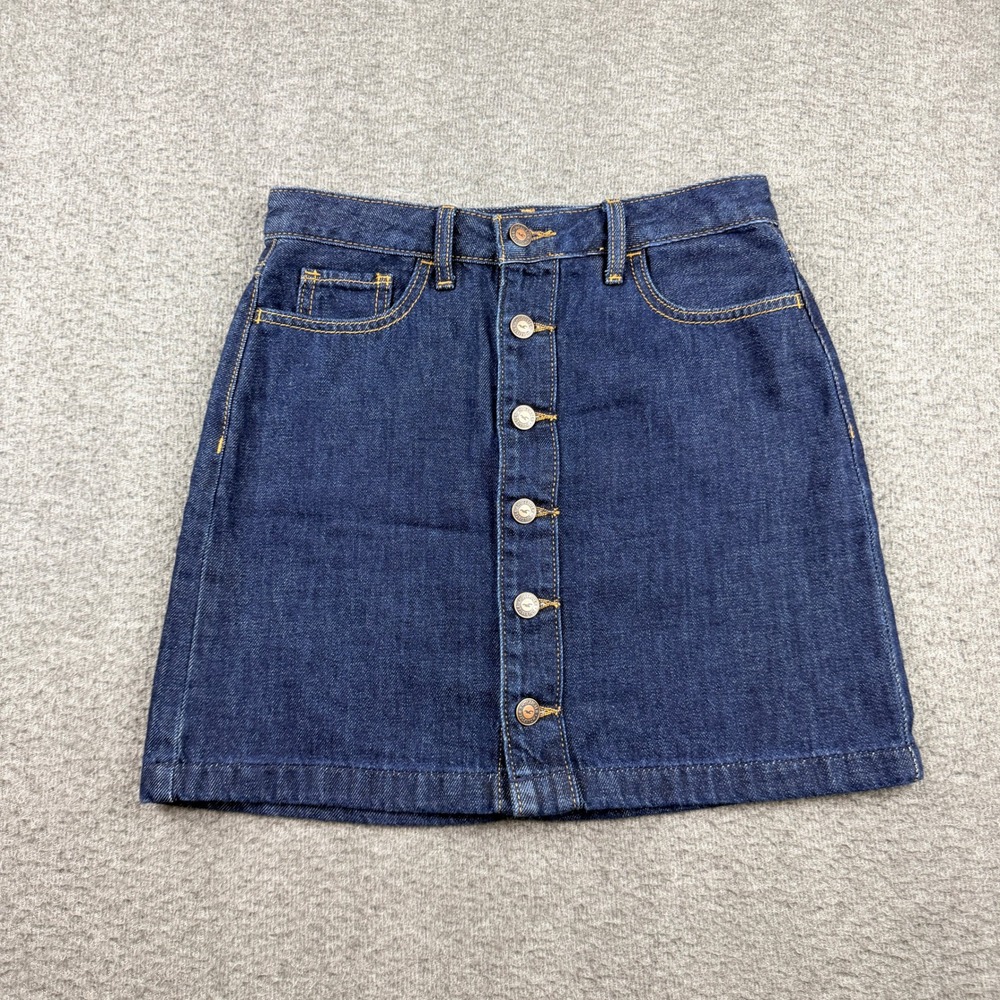 Hollister Ultra High-Rise Denim Mini Skirt Dark Wash Button Front Womens Size 3